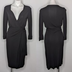 DVF Diane Von Furstenberg  blank low v neck long sleeve midi wrap dress 6
